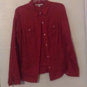 Long sleeve crimson button down blouse